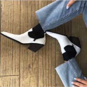 Free People Jackson West White & Black Ankle Booties with Pointed Toe Size 38/8